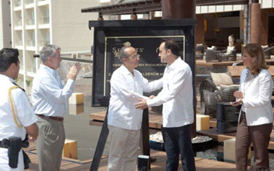 President Calderon shaking hands at the opening of Secrets Vallarta Bay